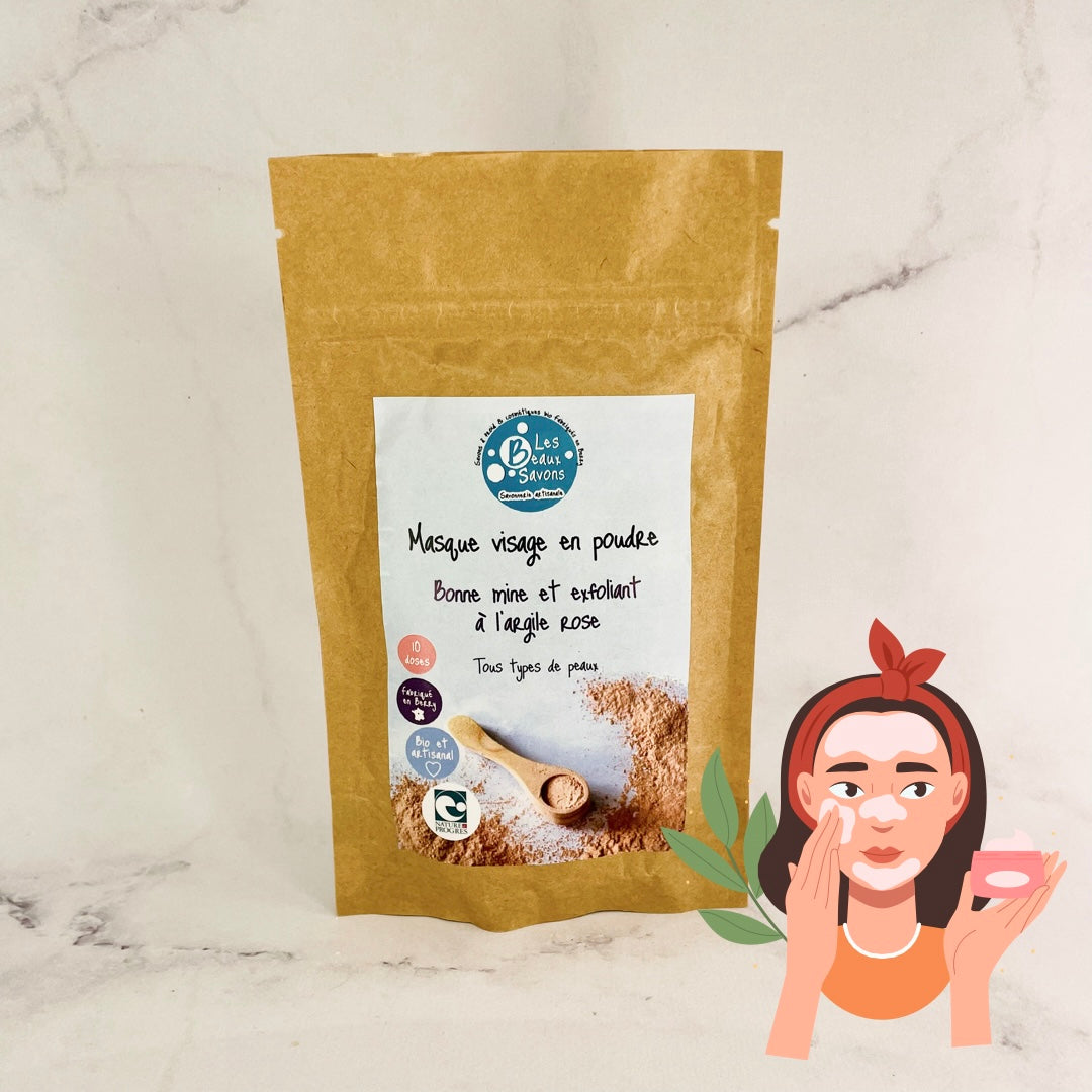 Masque visage en poudre - Bonne mine et exfoliant à l'argile rose / Les Beaux Savons